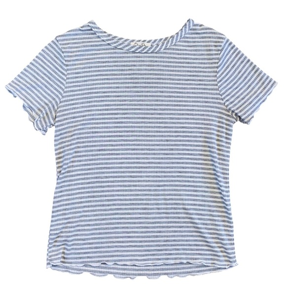 Olivia Rae Tops - Olivia Rae Blue & White Striped Lettuce Hem Tee – Size L